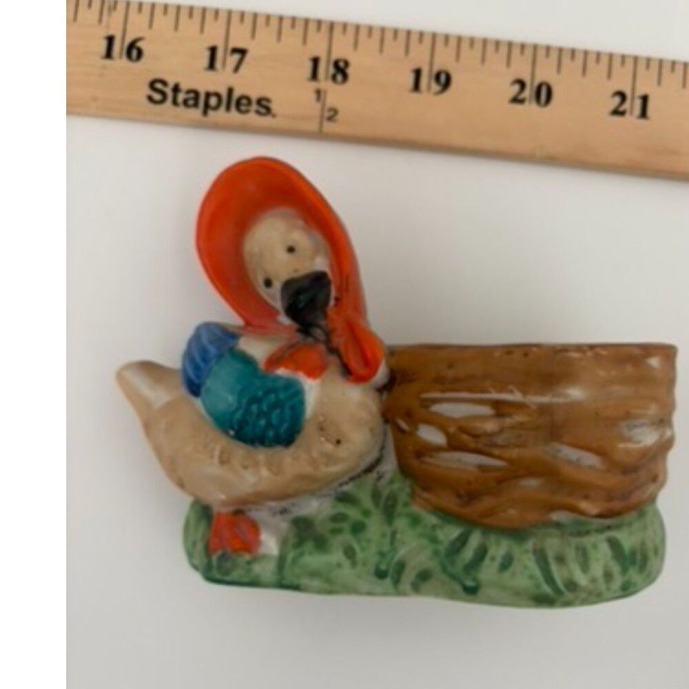 vtg MCM mother goose and woven basket planter